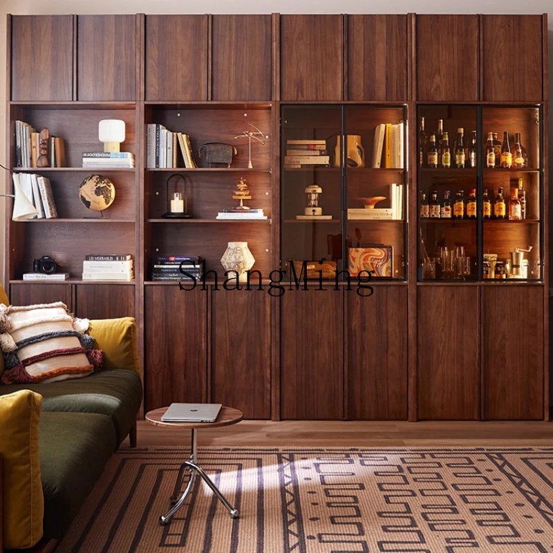 

ZYY solid wood locker integrated whole wall retro display cabinet to living room bookcase