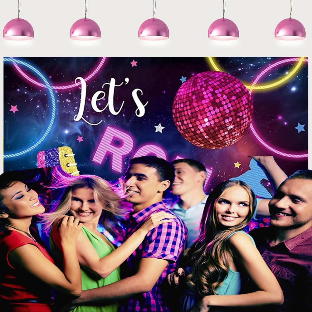 Let's Roll Girls Photography Backdrops 80s 90s Pink Roller Skating Neon Lights Rainbow Disco Birthday Photo Background XZ-01