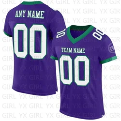 Custom Purple White-Kelly Green Football Jersey Personlized Team name and you name, number V-Neck Athletic Football T-Shirts