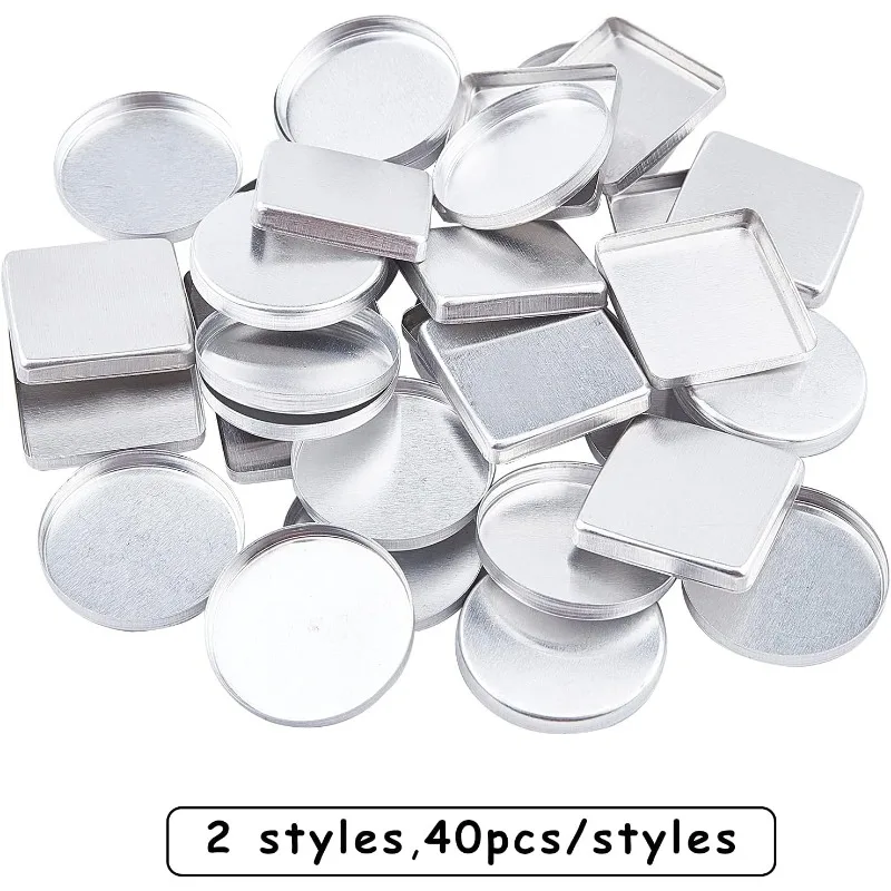 80pcs Metal Make Up Pans Empty Round and Square Aluminum Tins Make Up Pans Empty Tins Metal Storage Tin Jars for Eyeshadow Blush