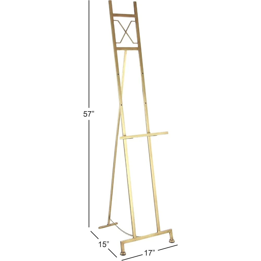 Large Adjustable 3-Tier Metal Display Easel Stand Gold Floor Standing with Chain Support for Art Decor