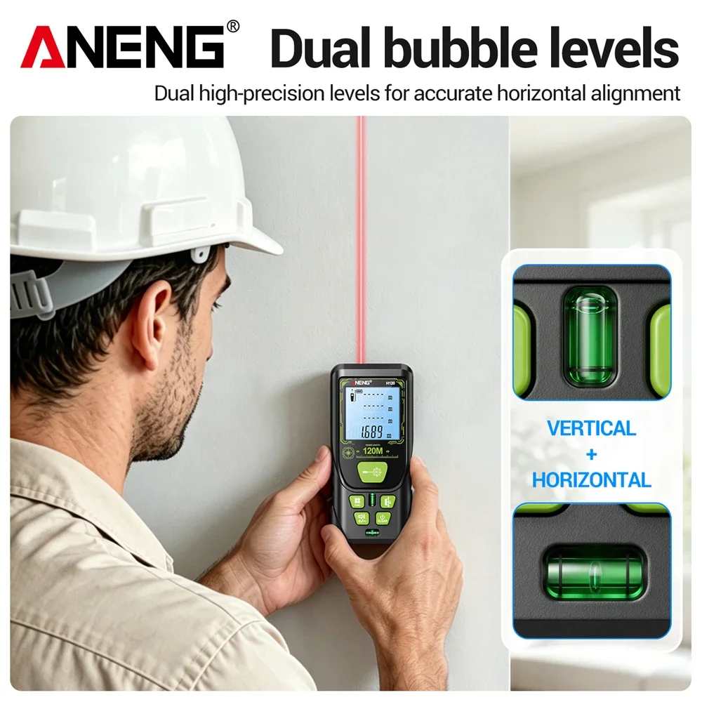 ANENG H120 IR Laser Digital Rangefinder Dual Spirit Levels Precise 0.05m~120m Area/Volume Multi-Function Continuous Tester Tools