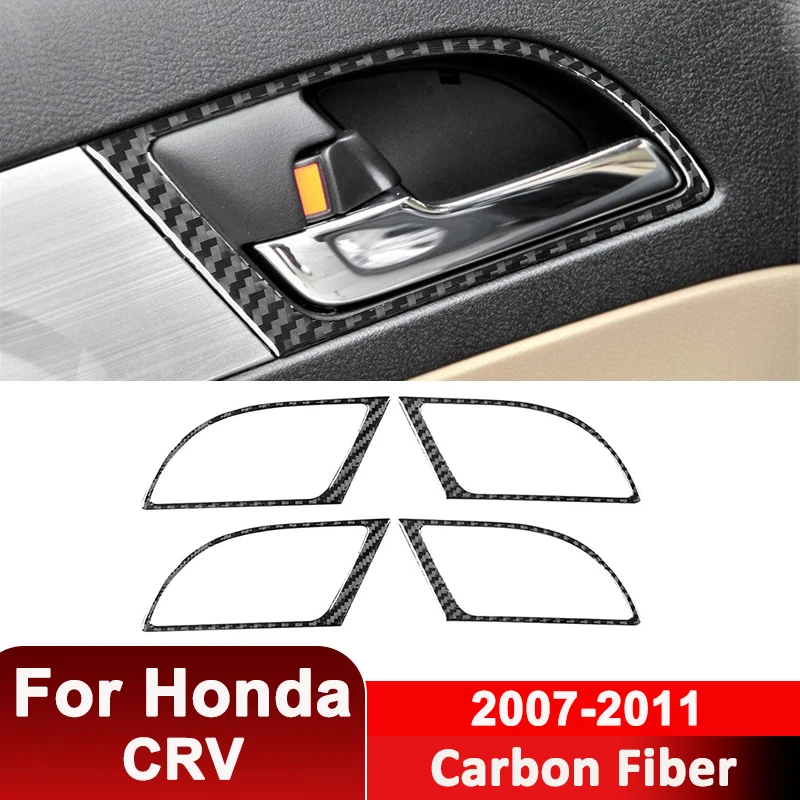 

For Honda CRV 2007-2011 Carbon Fiber 4PCS Car Door Inner Pull Handle Panel Trim Frame Decorative Sticker Interior Accessories