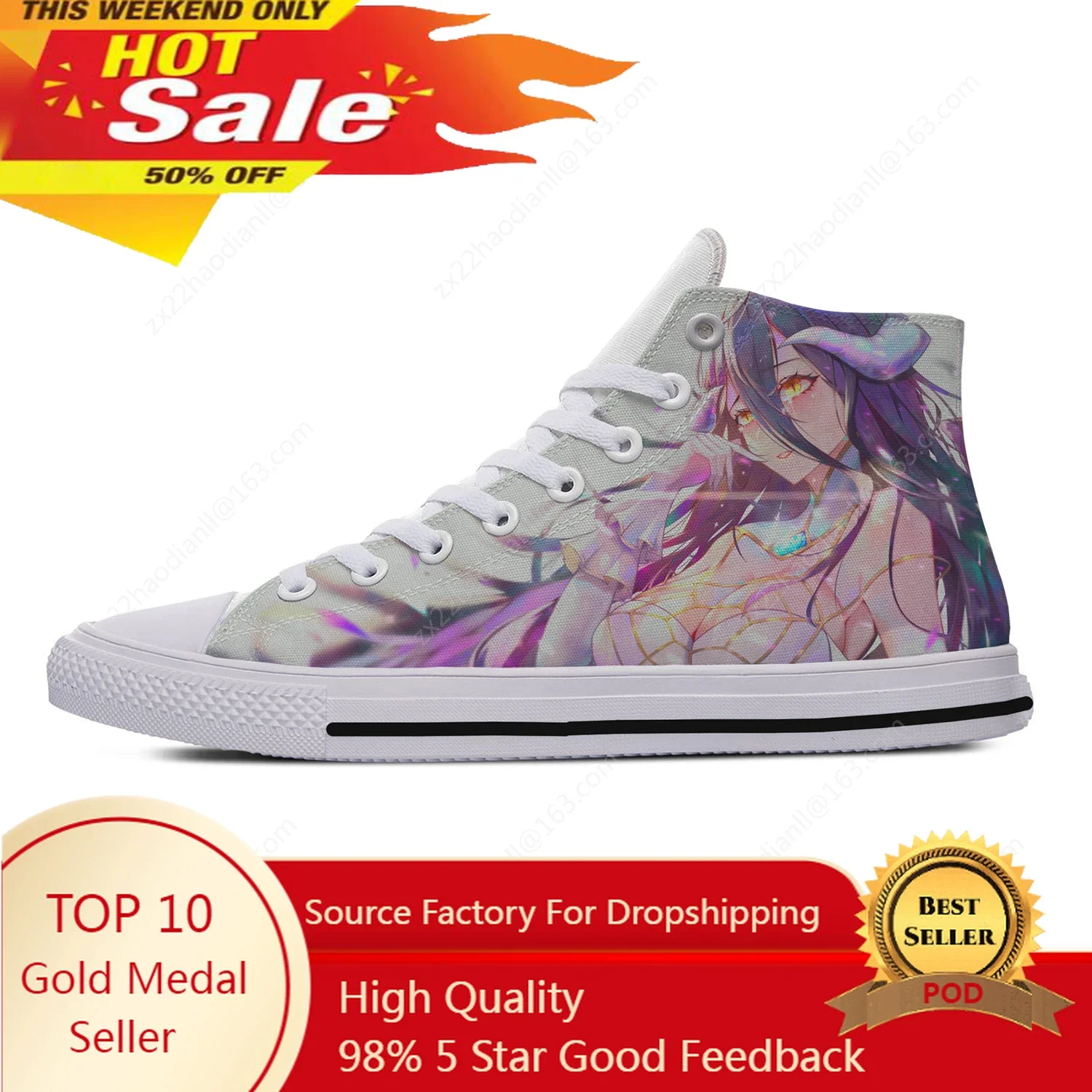 

Hot Anime Overlord High Top Sneakers Mens Womens Teenager Fashion Casual Shoes Canvas Running Shoes 3D Print Lightweight shoe