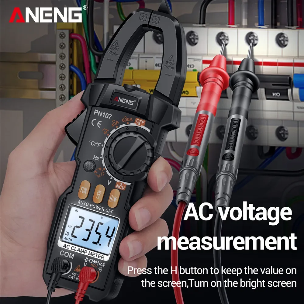 ANENG PN107 Digital Clamp Meter 600A AC Current Tester Voltmeter Ammeter NCV Diode with Temperature Frequency Professional Tool