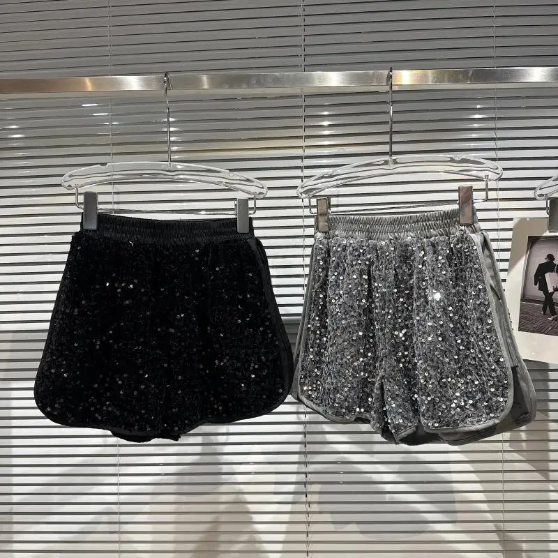 2023 New Bling Sexy Women Sequin Shorts High Waist Zip Bodycon Shorts Feminino Skinny Party Club Shorts