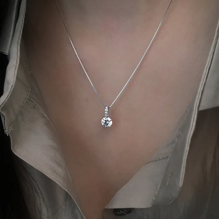 925 Sterling Silver Geometric Drop Necklace Clavicle Chain Women Fine Jewelry Shine Zircon Pendant Necklace Colar de Prata