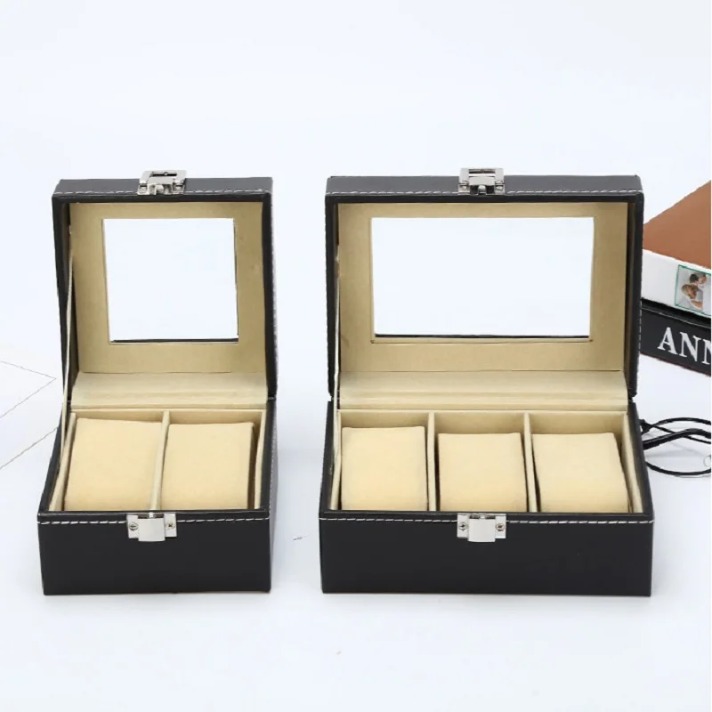 VANSIHO 2/3/4/5/6/10/12 Slots Beige PU Leather Watch Display Boxes Cases Organizer Glass Jewelry Storage Handmade Grey Inner