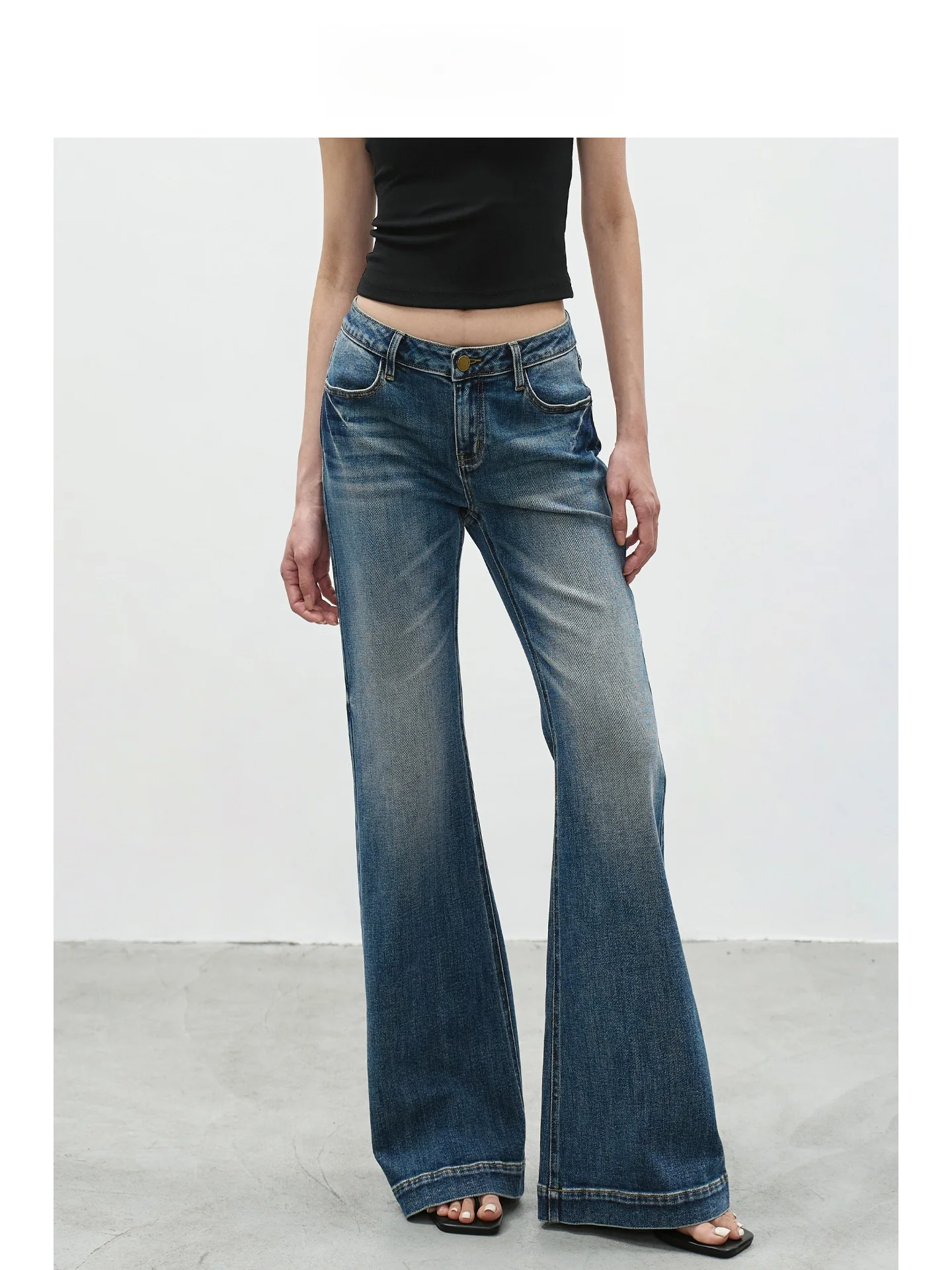 

Джинсы-клеш EIGHTHMONTH винтажного синего цвета с эффектом потертости, женские, с высокой талией, утягивающие, повседневные, с низкой посадкой, на пуговицах