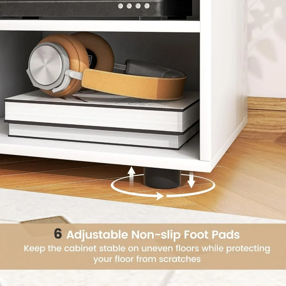 Suporte de TV de 6 cubículos para TVs de até 50 polegadas, mesa de console de TV branca com prateleiras ajustáveis