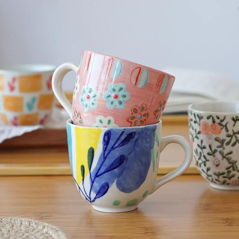 

Керамическая кружка с цветочным принтом в японском стиле, ручная чайная чашка для домашнего использования для женщин