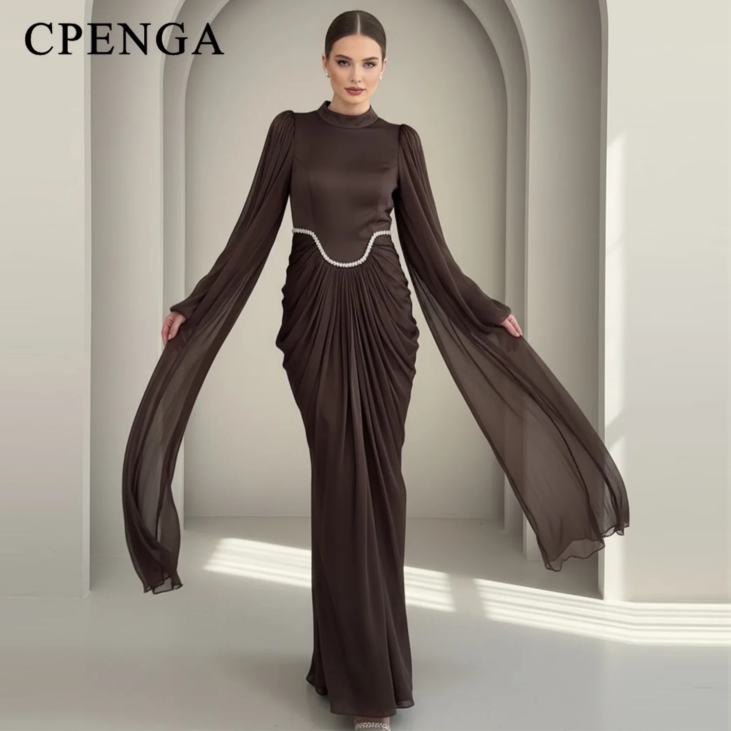 

Eid Long Sleeve High Neck Modest Dress for Muslim Women Luxury Dubai Abaya Elegant Holiday Outfit New in Turkey Kaftan Robe