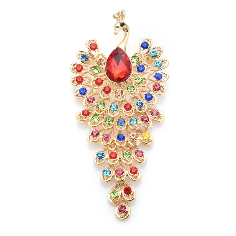 Wuli&baby Big Rhinestone Peacock Bird Brooches Women Beauty 3-color Bird Animal Weddings Party Office Brooch Pins Gifts