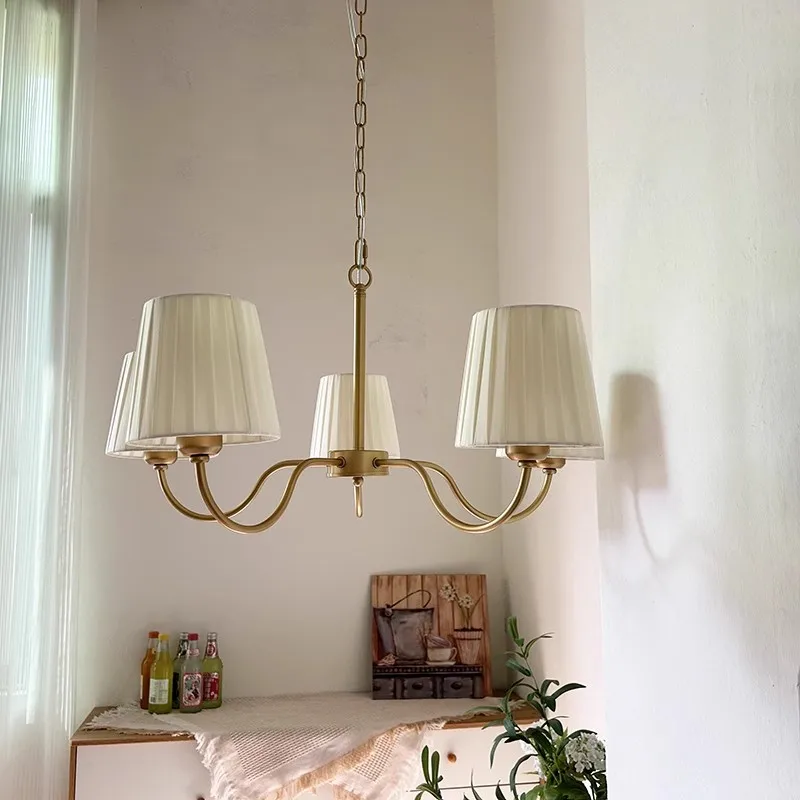 الشمال القماش النسيج قلادة ضوء الأمريكية الريفية غرفة المعيشة غرفة نوم المنزل ديكو قلادة مصباح 6 رؤساء مصابيح متدلية ذهبية #5
