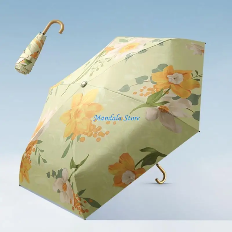 

U2JC Travel Umbrella Windproof Waterproof UV Protections Umbrellas 5 Folding 6 Ribs Sunshades Sun Umbrellas Flower Pattern
