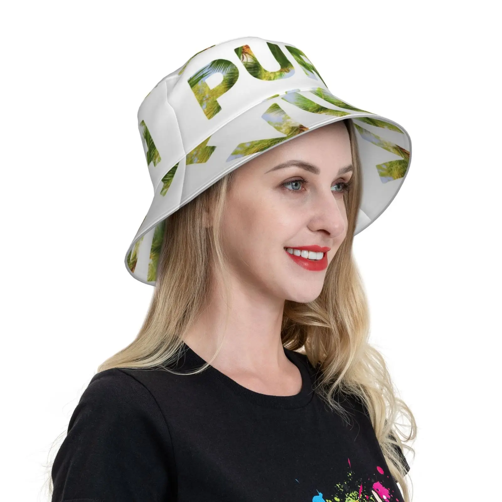 Pura Vida Rica Palm Trees Cap Diy Foldable Sunshade Fashion Leisure Bucket Hat Palm Trees Palm Tree Palms Tropical Caribbean