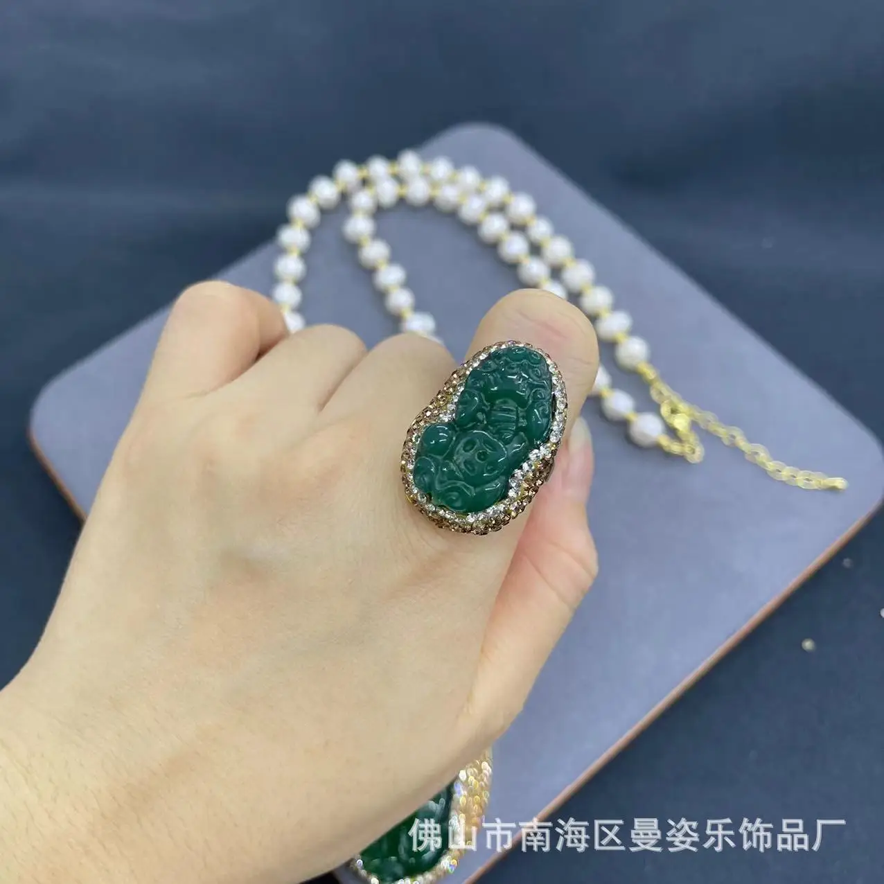 DIY accessories New natural agate Pipearl chain two-piece set, hot-selling natural stone emerald medieval jewelry