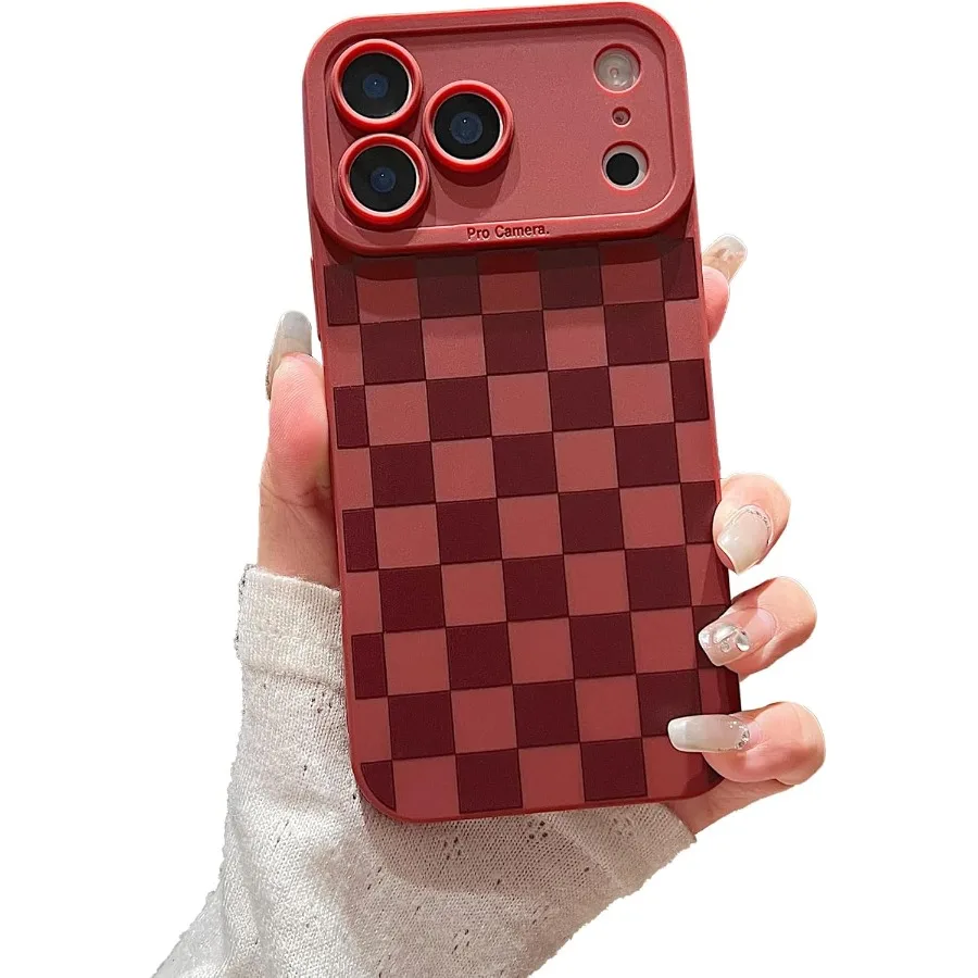 

Cute Checkered Pattern Design for Girls Women Soft Silicone Shockproof Protective Case Compatible with iPhone 17 Pro - Red Idea