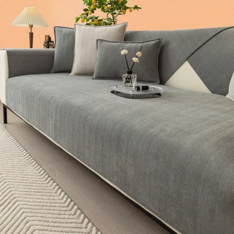 

High Grade Solid Color Chenille Sofa Cover Four Season Universal Sofa Towel For Living Room Non-slip Sectional Couch Cover