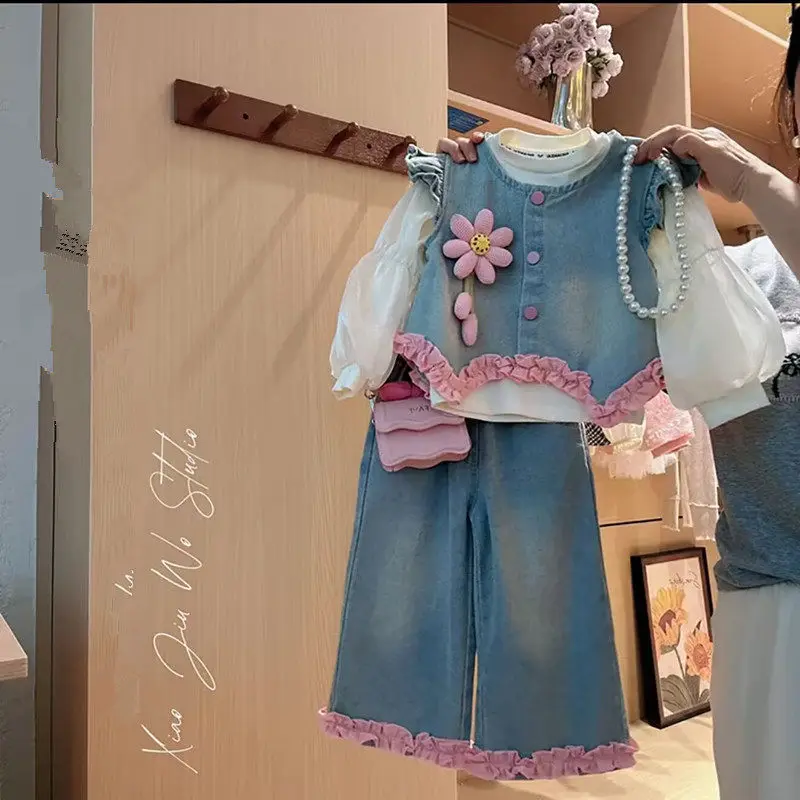 

DYCTGirls' Spring Outfit2026New stylish and fashionable children's clothing, baby three-piece set for spring and autumn