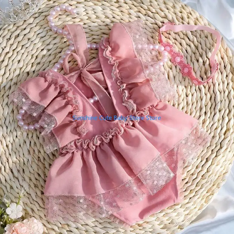C5AF Trang phục chụp ảnh bé Băng đô hoa và áo liền quần Quần áo chụp ảnh cho bé gái