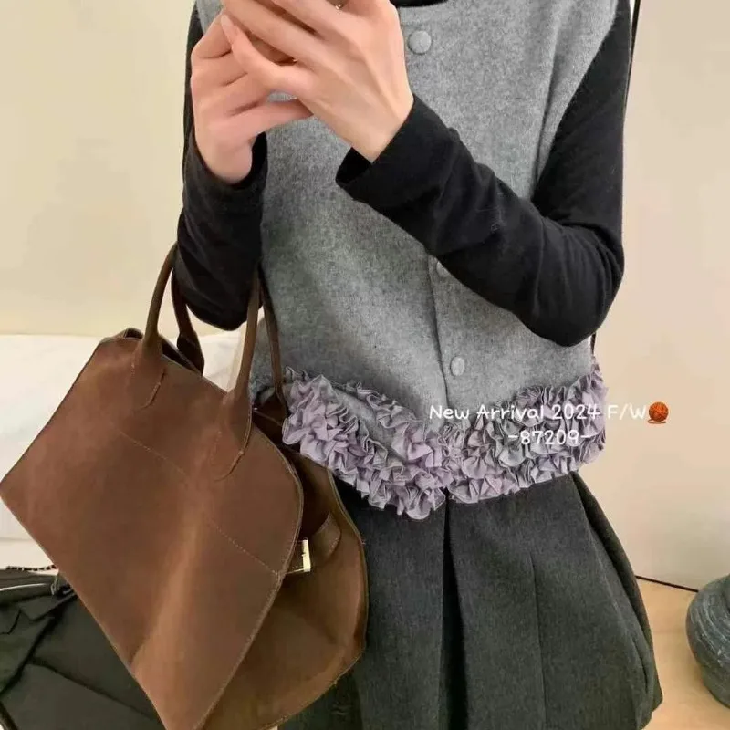 

Новый осенне-зимний модный универсальный однобортный однобортный кружевной жилет с круглым вырезом для женщин