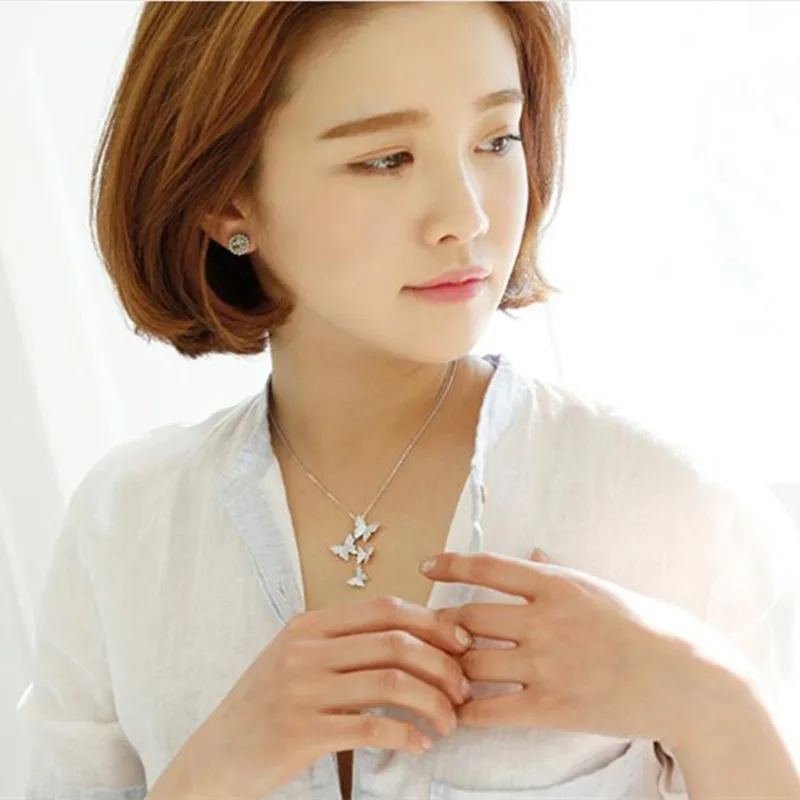 New Fashion 925 Sterling Silver Jewelry Personality Butterfly Crystal Female Clavicle Chain Pendant Necklaces  XL274