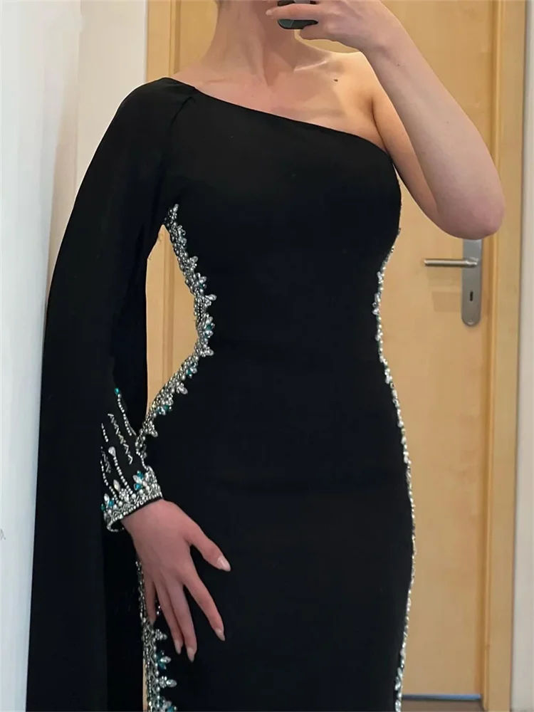 Arabic Black Evening Dresses Luxury Crystals Prom Dresses 2024 Mermaid Long dresse One Shoulder Prom Gown New فساتين السهرة