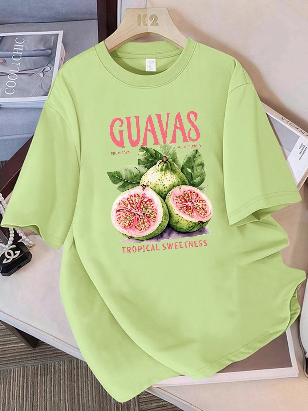Frauen T-Shirt Baumwolle Sommer Guavas From Farm Hand Picked Print Kurzarm Lose Oansatz Weiche Bequeme Tops Grundlegende Kleidung