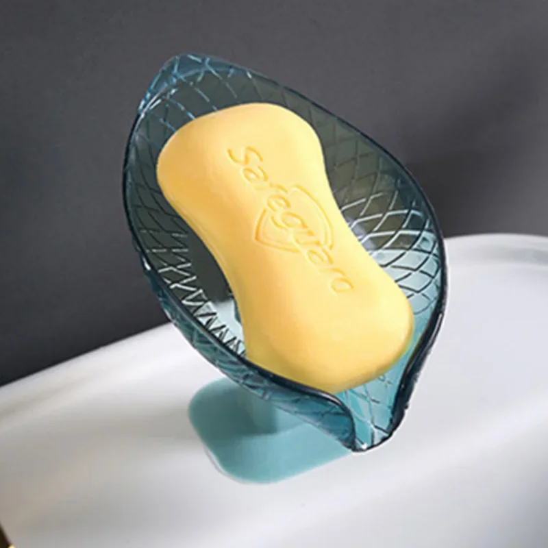 Leaf Shape Soap Box Drain Soap Holder Box Bathroom Shower Soap Holder Sponge Storage Tray Sucker Water-free Storage Box