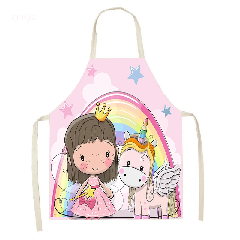 Cartoon Unicorn Print Apron Cute Girly Heart Pink Apron Adult Cooking Accessories Children\'s Painting Anti-fouling Decoration