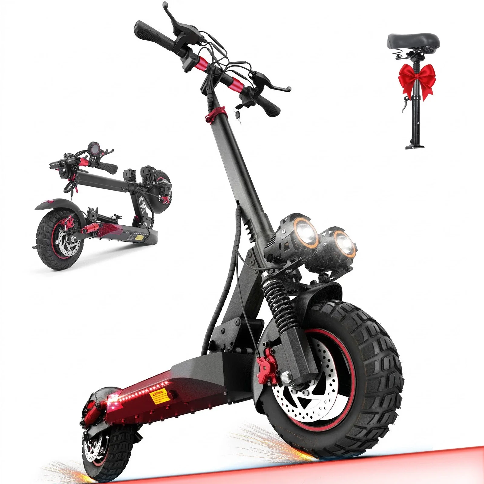 Freeboy J01 Adults Electric Scooter 10 inch Tires 1200W Strong Motor Long Range Full Suspension Disc Brake Key Lock Removable Seat Height Adjustable Front Light Taillight Rear Signals Foldable Scooter for Teenager Woman