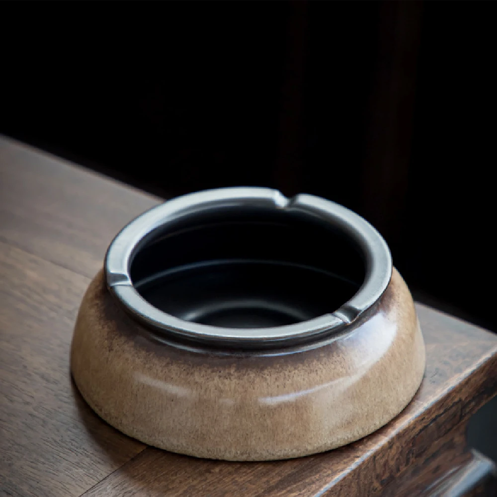 Ashtray Retro Kiln Transformation Household Ceramic Windproof and Fly Ash Prevention Large Creative Ashtray Decoration