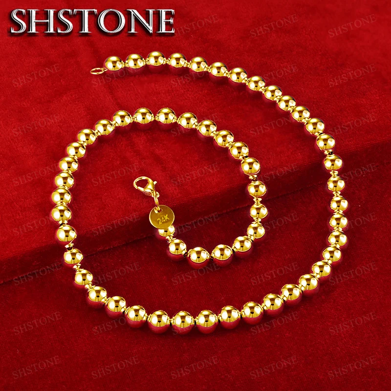 18K Gold 18 Inch Chain 8mm Smooth Round Bead Ball Necklaces For Woman Mens Party Birthday Wedding Noble Charm Jewelry