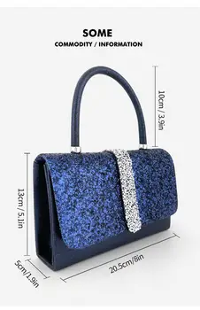 閃亮水鑽晚餐包,帶手柄,優雅皇家藍手拿包,適合婚禮、派對、晚宴、宴會等場合。 6 最佳銷售 藍色手拿包 - №6