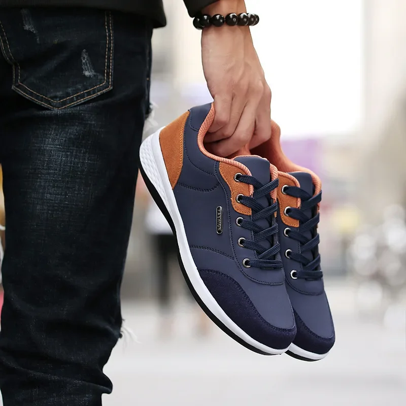 Fashion Men Sneakers Leather Casual Shoes Lace-up Men Shoes Lightweight Vulcanize Shoes Walking Sneakers Zapatillas Hombre