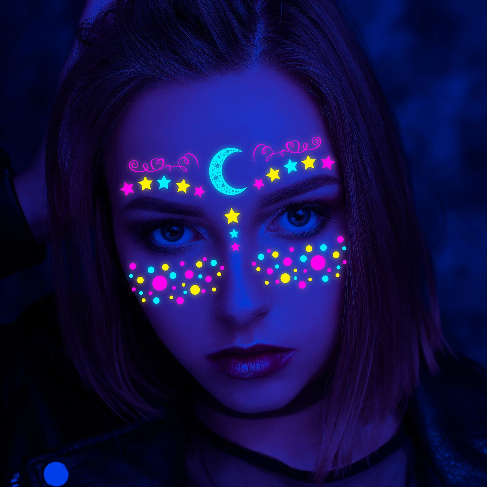 Fluorescent Halloween Face Tattoos - Waterproof, Temporary, Perfect for Festivals, Masquerades, and Nighttime Parties