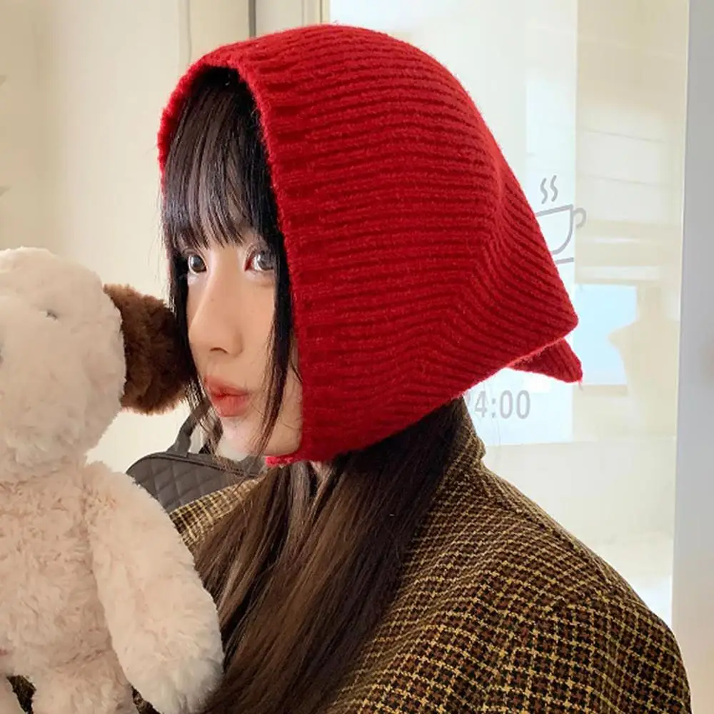 Gorro con capucha de lana tejida a la moda, gorros con orejeras a prueba de viento de Color sólido, bufanda triangular cálida para invierno y exteriores, diadema de ganchillo hecha a mano