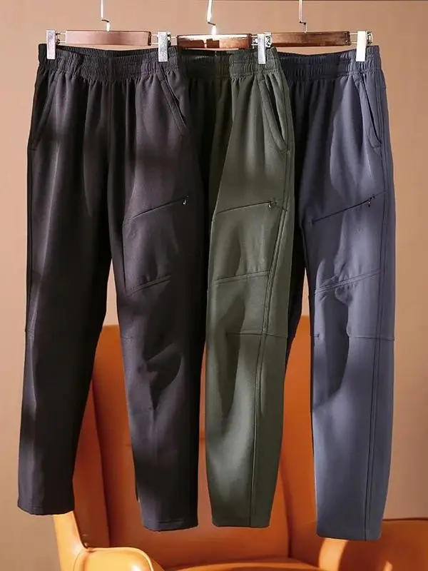 

Уличные комфортные мужские брюки с 3D-подкладкой, мягкие повседневные, ветрозащитные, для осени и зимы, прямой крой, на молнии