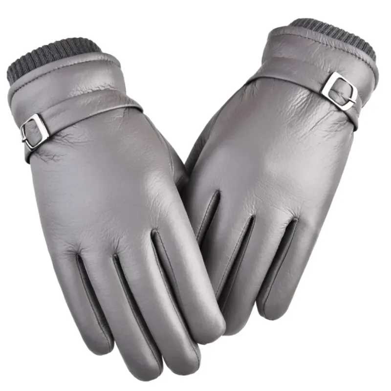 Leather Gloves Men\'S Winter Fleece Outdoor Riding Water Repellent Anti Slip Driving Warm Motorcycle Gloves