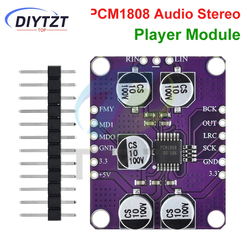DIYTZT PCM1808 105 дБ SNR аудио стерео односторонний декодер аналогового ввода 24-битные усилители плата модуль плеера