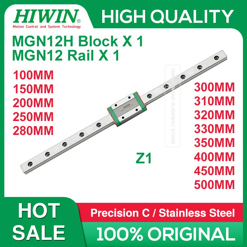 HIWIN MGN12H MGN12 Z1 HIWIN MGN12 Rail 200 250mm 280 300mm 320 330mm 350mm 400mm 420 450mm 500mm+HIWIN MGN12H Preload Block Z1