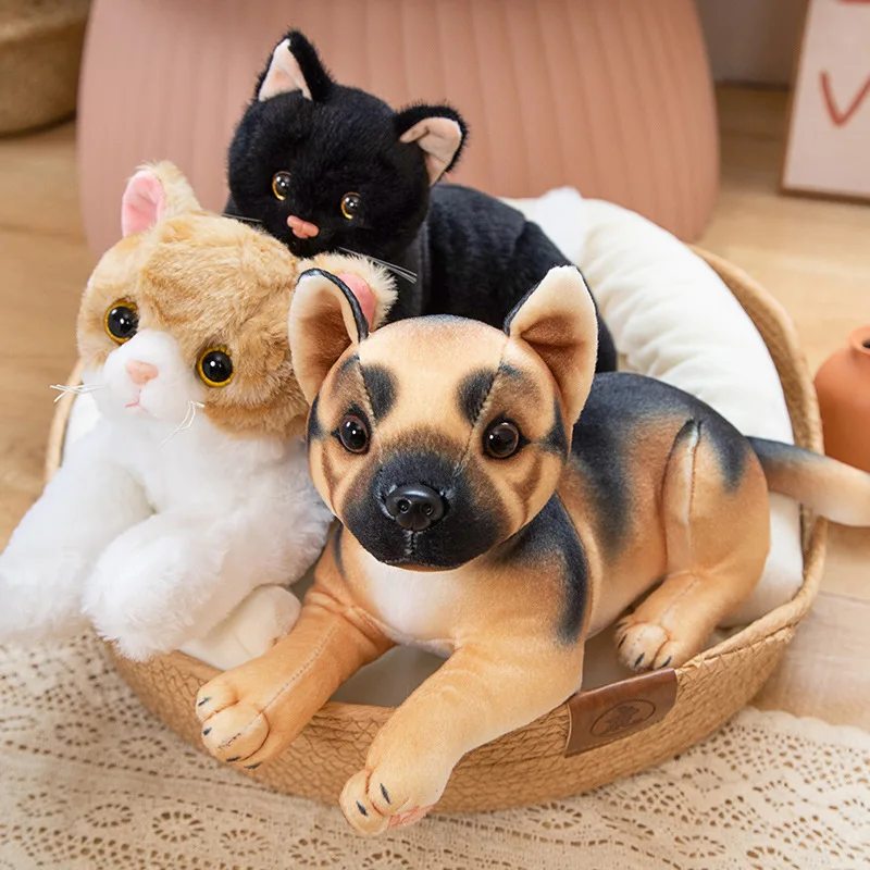 

Simulated Cat&Dog Doll Plush Toy Lying Black Brown Kitten Puppy Stuffed Animal Plushie Peluche Boys Girls Birthday Gift