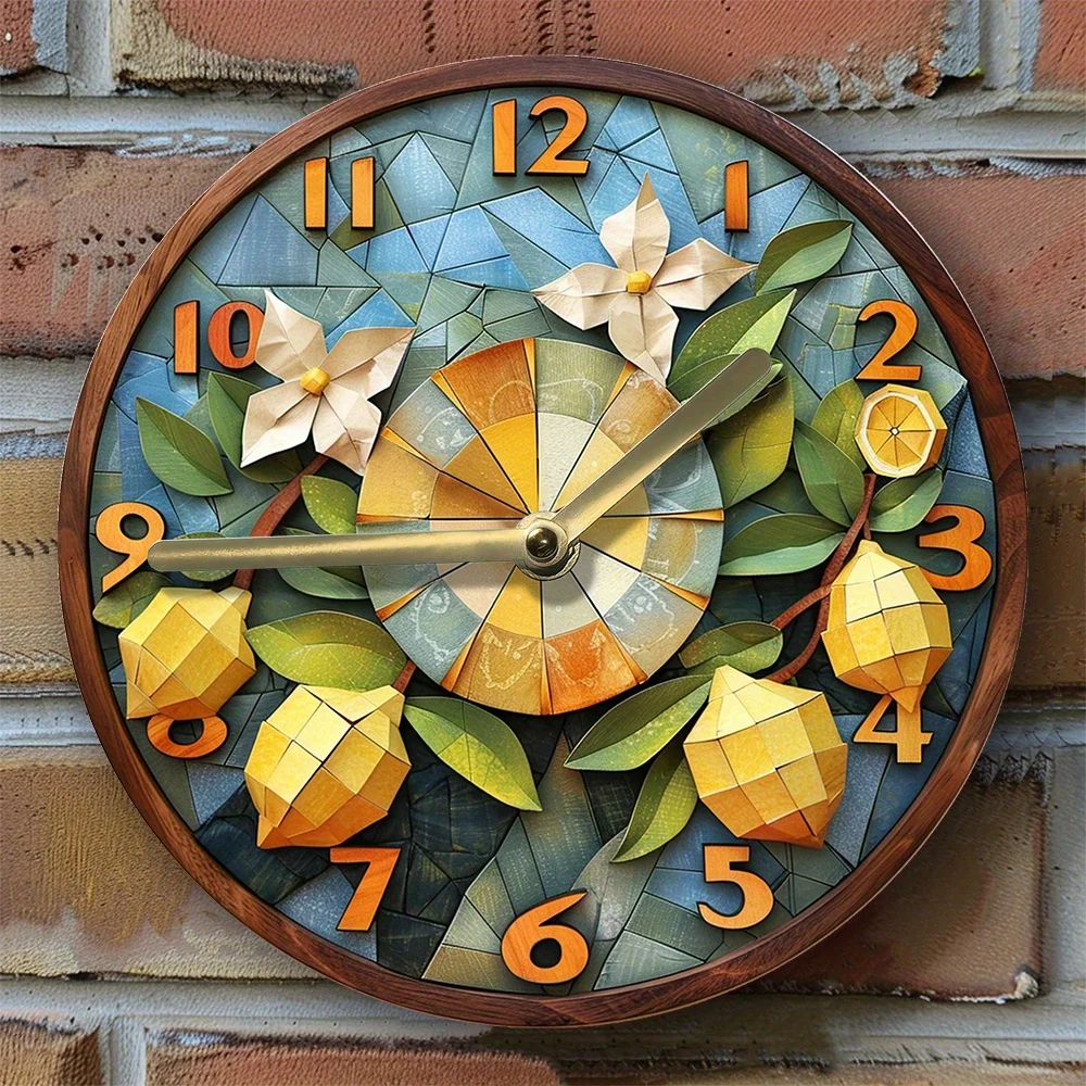 Silent Aluminum Wall Clock with Lemon Tree Design-Perfect for Living Room Decor & Summer Vacation Gifts Wall Clock Modern Design