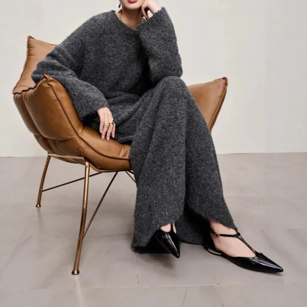 

Women's Large Size Spring Autumn Fashionable Versatile Sweater Skirt Two-Piece Set Loose Lazy Style Casual Outfit