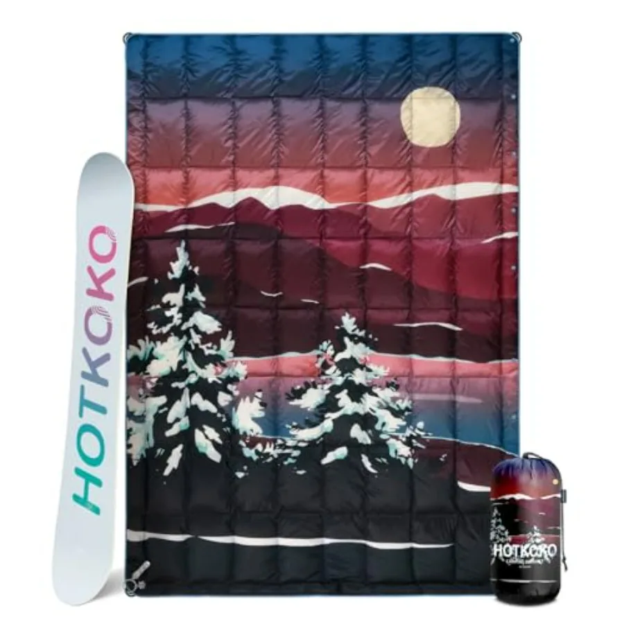 Down Camping Blanket for Outdoor Travel, Hiking, Stadium Use Warm, Puffy, Lightweight, 700 Fill Power, Water-Resistant, Navy Bl