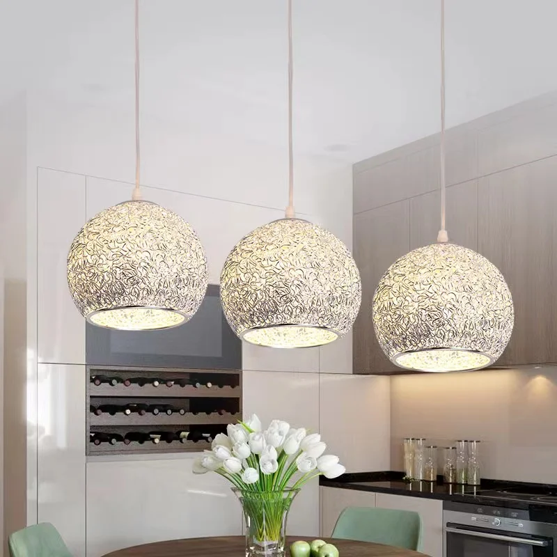 

Silver Pendant Chandelier Pastoral LED Bar Restaurant Kitchen Lamp Aluminum Deco Lighting E27 220V