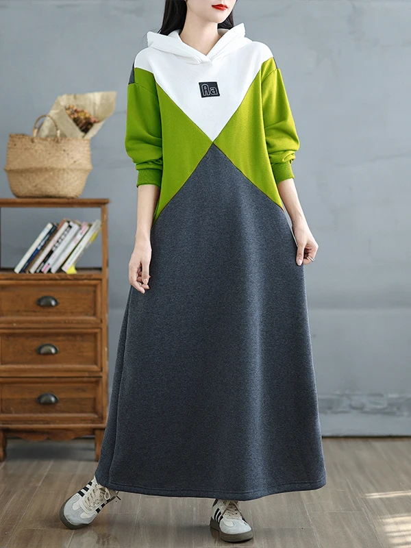 Ciepła bluza damska z długim kapturem, patchworkowa, w różnych kolorach, idealna na jesień i zimę, plus size, wygodna, oddychająca, codzienna.