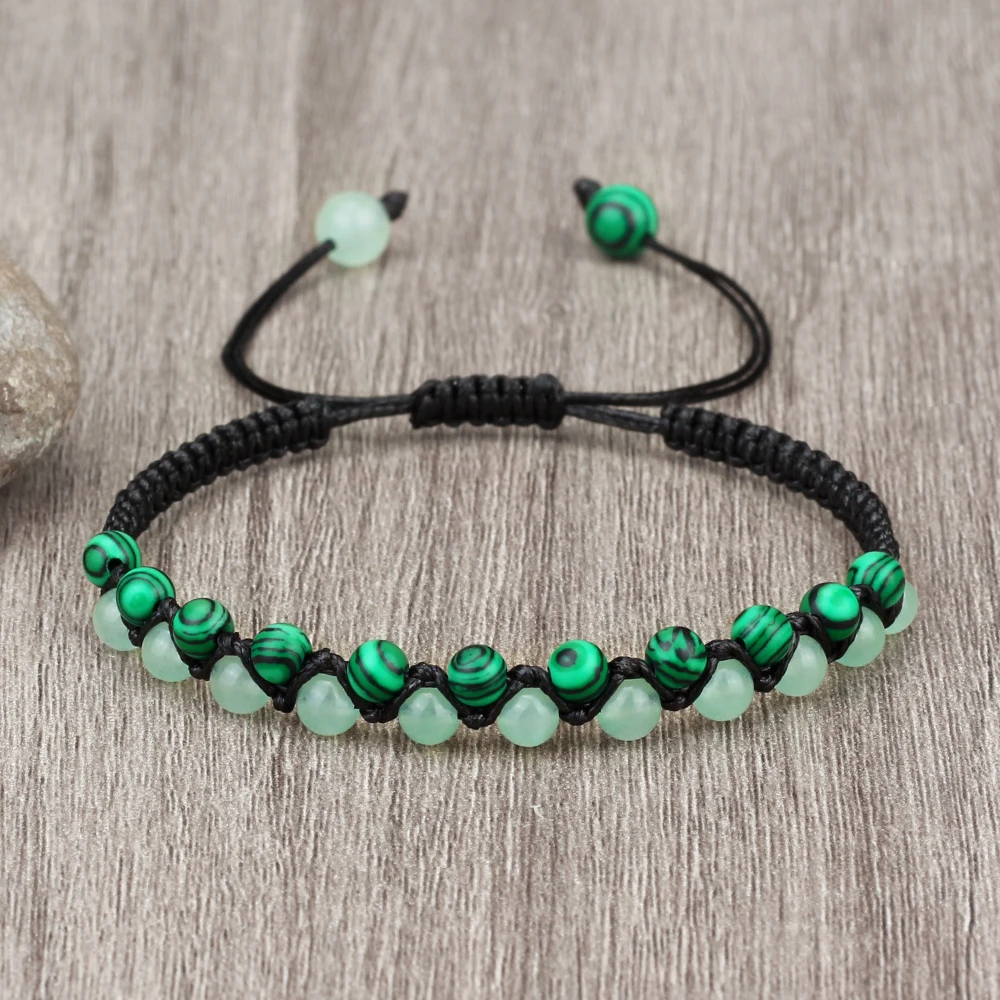 Charm 4mm Beads Bracelets & Bangles Double Rows Tiger Eye Stone Black Lava Malachite Braided Rope Chains For Women Men Gifts