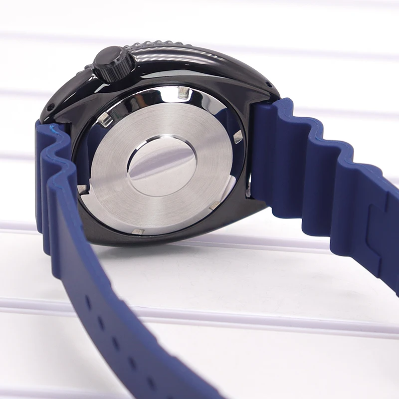 تعديل علبة 45 مللي متر لطراز أذن البحر 316L حافظة سوداء من الفولاذ المقاوم للصدأ بحزام مطاطي لحركة NH36/34/38